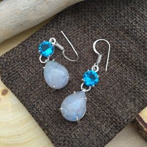 Rainbow moonstone & blue topaz Earrings
